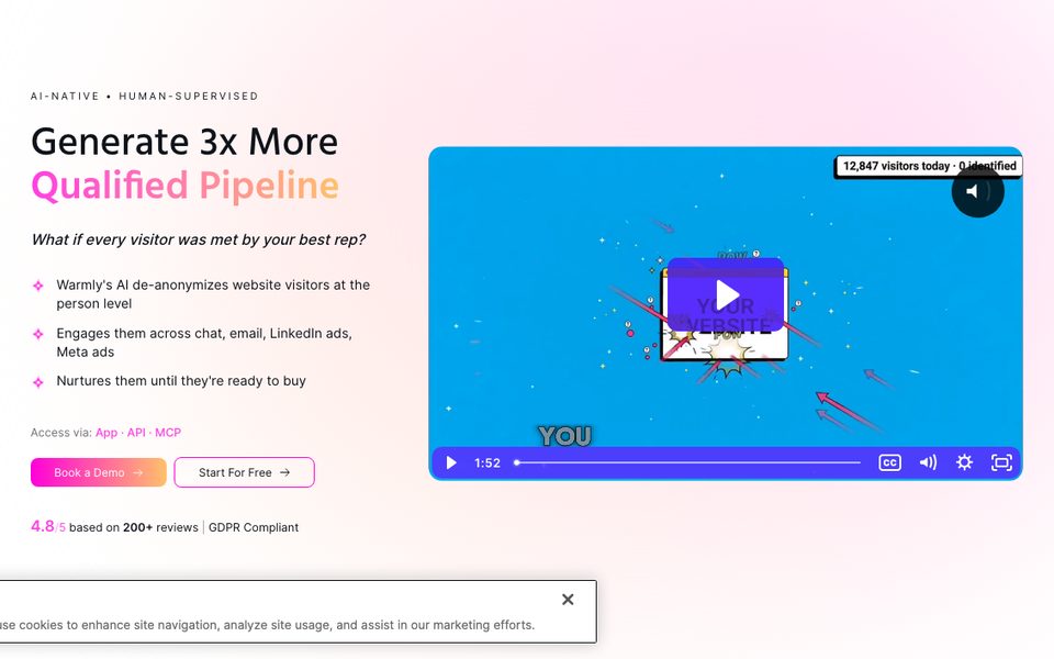 Warmly homepage, the autonomous revenue AI platform