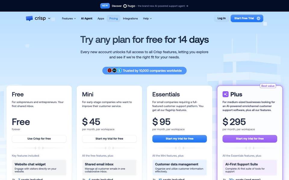 Crisp pricing screenshot
