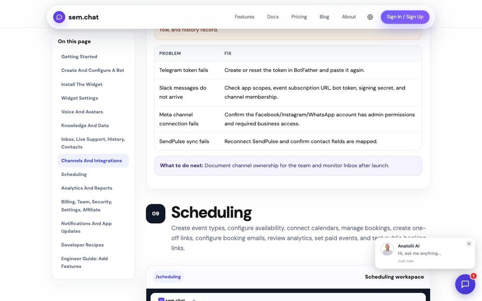 sem.chat scheduling documentation screenshot