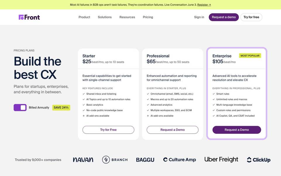 Front pricing screenshot