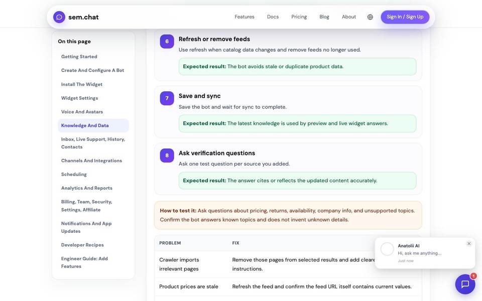 sem.chat inbox documentation screenshot