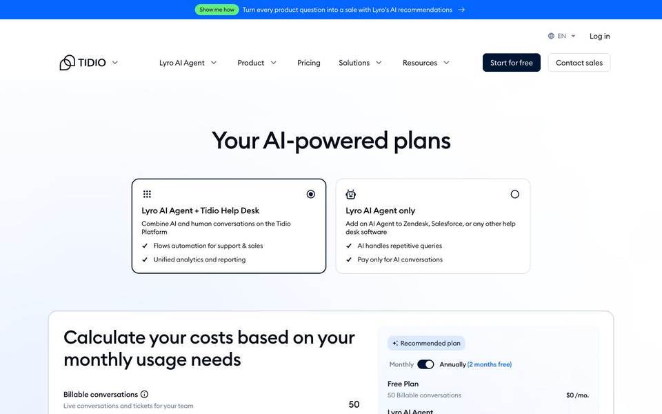 Tidio pricing screenshot