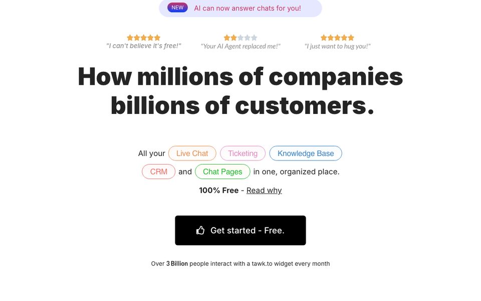 Tawk.to homepage, free live chat software