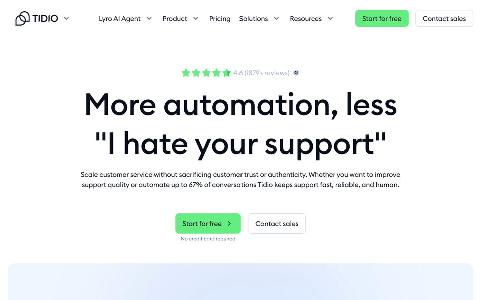 Tidio homepage showing Lyro AI agent