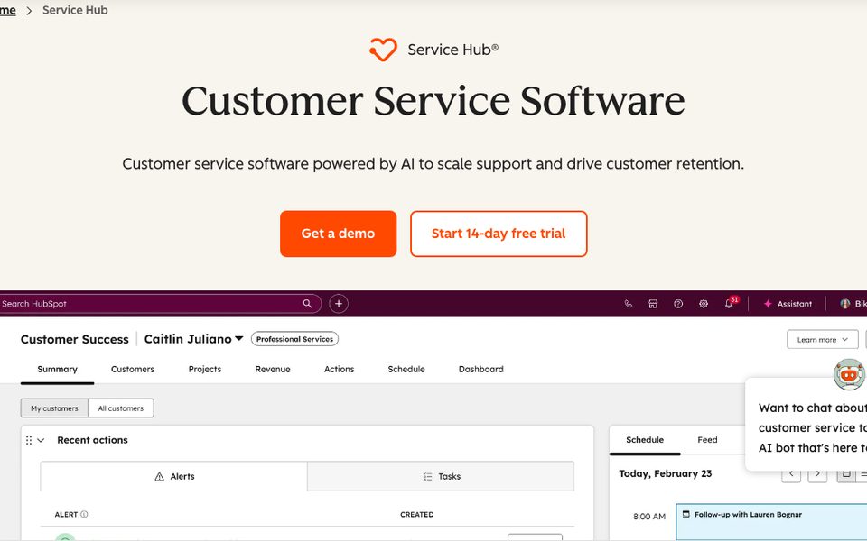HubSpot Service Hub homepage
