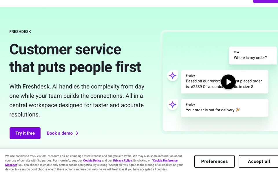 Freshdesk homepage, the budget help desk