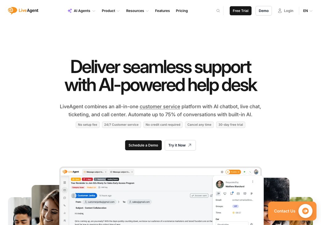 LiveAgent homepage showing an all-in-one help desk