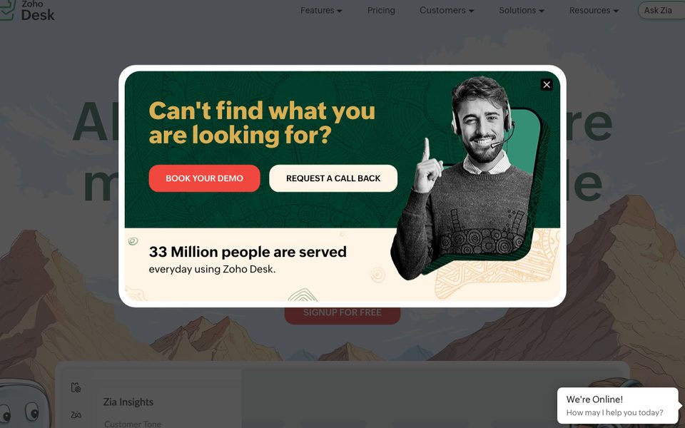 Zoho Desk homepage showing an affordable help desk